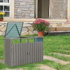 Metal Garbage Bin Shed Outdoor Storage Shed Stores 2 Trash Cans for Garden Gray