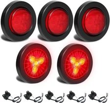 5Pcs 2 Inch Round LED Trailer Truck Side Marker Clearance Lights Red 12V-24V USA