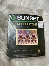 New Sealed Sunset Vintage 1983 I Love Teddy Bears Needlepoint Kit Yarn 5x7 5728