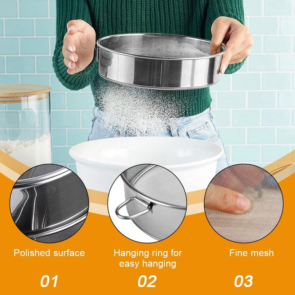Setaccio per Farina in Acciaio Inox Da 30 Cm, Setaccio Rotondo a Rete, Setaccio - Immagine 3 di 4