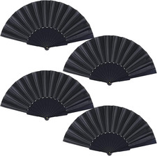 Black Folding Hand Fans Fabric Fans Chinese Japanese Style Summer Handheld Fan f