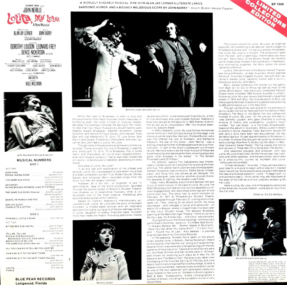 Lolita, My Love Original Cast Vinyl LP Limited Edition, Mono John Barry 1987 BP - Image 2 of 2