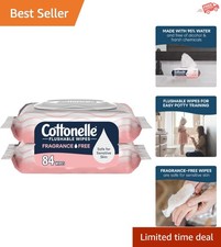 Cottonelle Fragrance Free Flushable Wet Wipes, Adult Wet Wipes, 2 Flip-Top Packs
