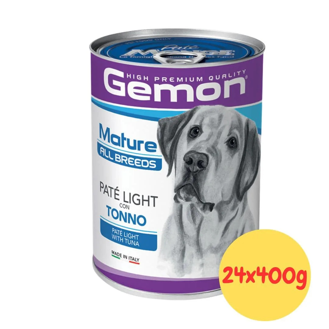 24 Lattine Gemon Cani Anziani Paté Light Tonno - Qualità Monge