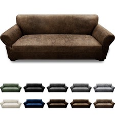 Couch Cover Leather Look 3 Seater Couch Sofa Cover 1-Piece Sofa Slipcover Str...