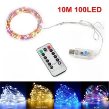USB Plug in 100 LED Fairy String Lights DIY Remote Copper Wire Xmas Garden Decor
