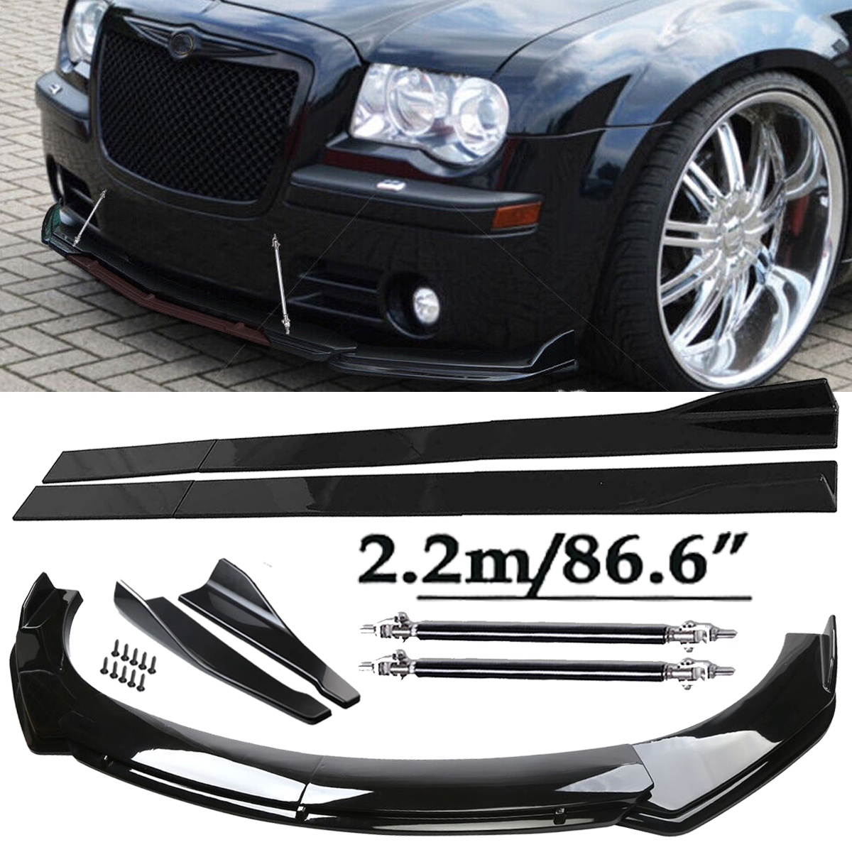 Front Bumper Lip Spoiler Side Skirts Rear Lip Glossy Black For Chrysler 300