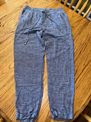 Ellen Tracy Pants Womens Small Blue Linen Blend Pull On Elastic