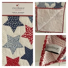 Table Runner USA Star Quilted Red White Blue Patriotic 16x80 Reverse Polka Dots