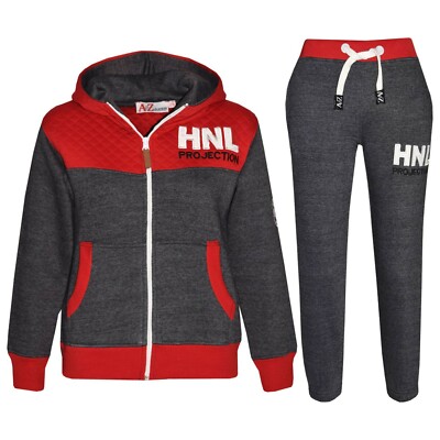 Kinder Jungen Design Trainingsanzug Anzug Dunkelgrau & Red Jacket Top Hose