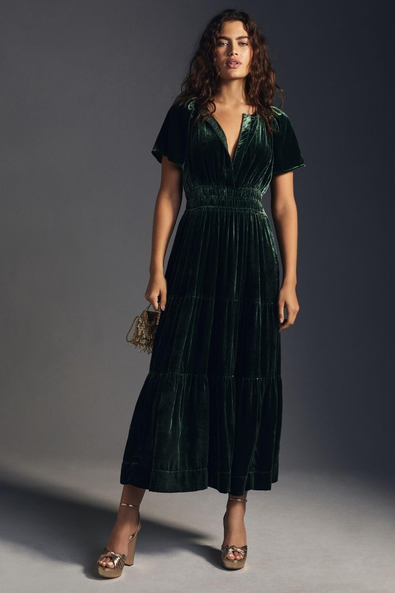 green velvet anthropologie dress New Anthropologie Green Corduroy 
