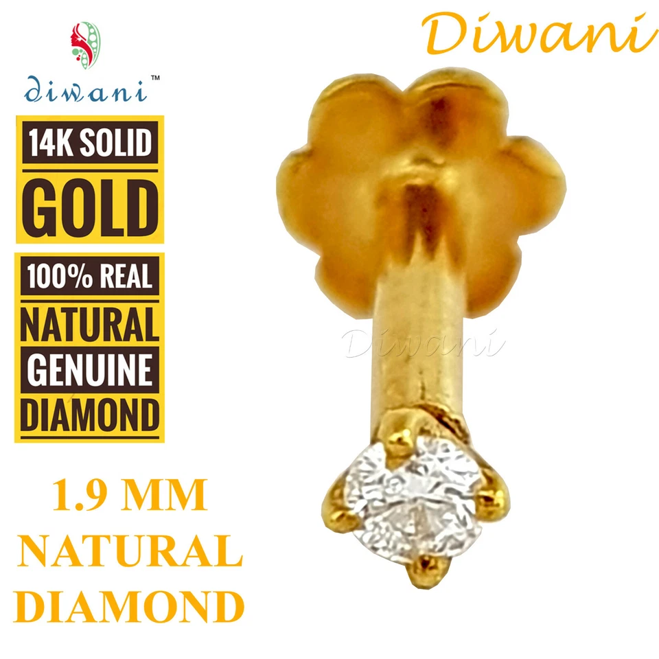 1.9mm Echt Si Diamant Hochzeit Nase Lippen Labret Monroe Piercing Ring Schrauben - Bild 3 von 4