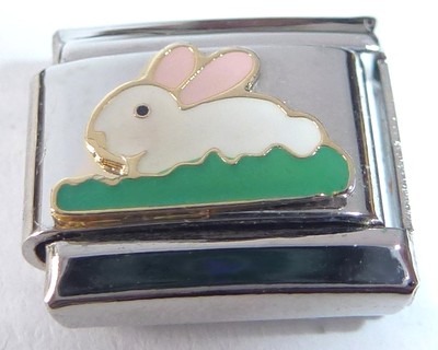 WHITE RABBIT Italian Charm EASTER BUNNY 9mm fits Classic Starter Bracelets  E215 UK