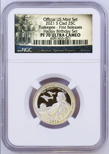 2021 S NGC Tuskegee Airmen CLAD PROOF the LAST QUARTER HAPPY BIRTHDAY SET PF70