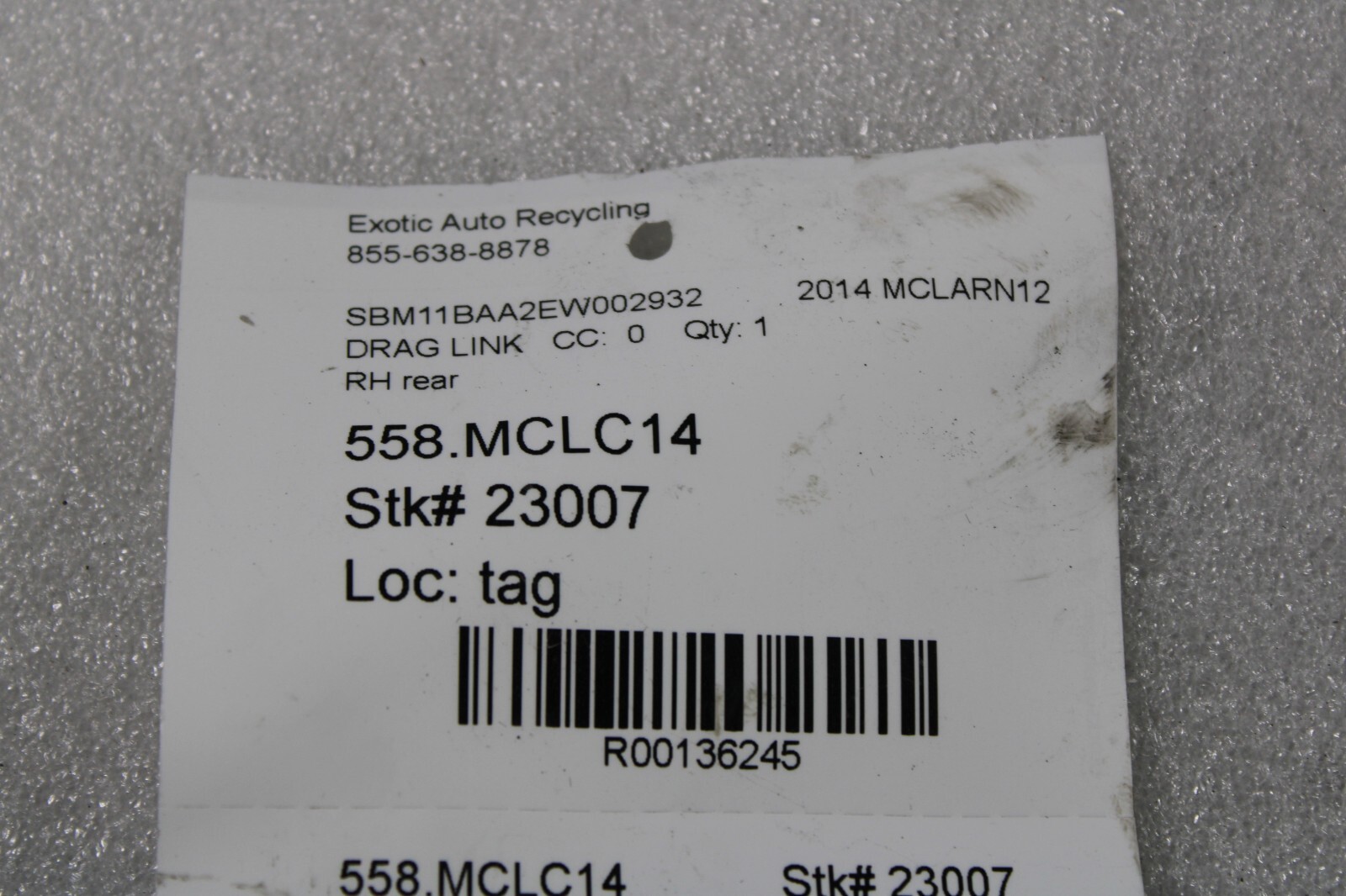 McLaren MP4-12C, RH, Right, Rear Drag Link, Used