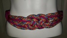 Leather Shop Vintage colorful pink teal orange Braided 80's 90's Belt stretchy