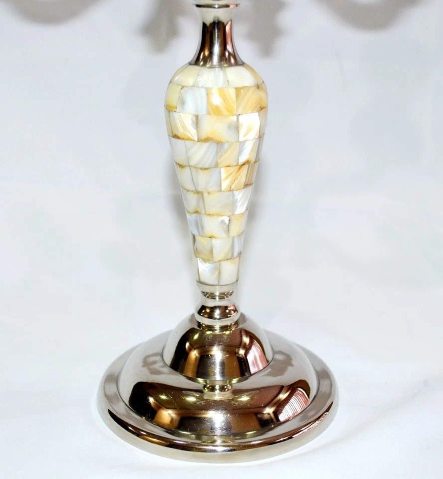 Candelabros madreperla pilar de metal candelabro regalo boda centro de mesa Foto 3 de 4