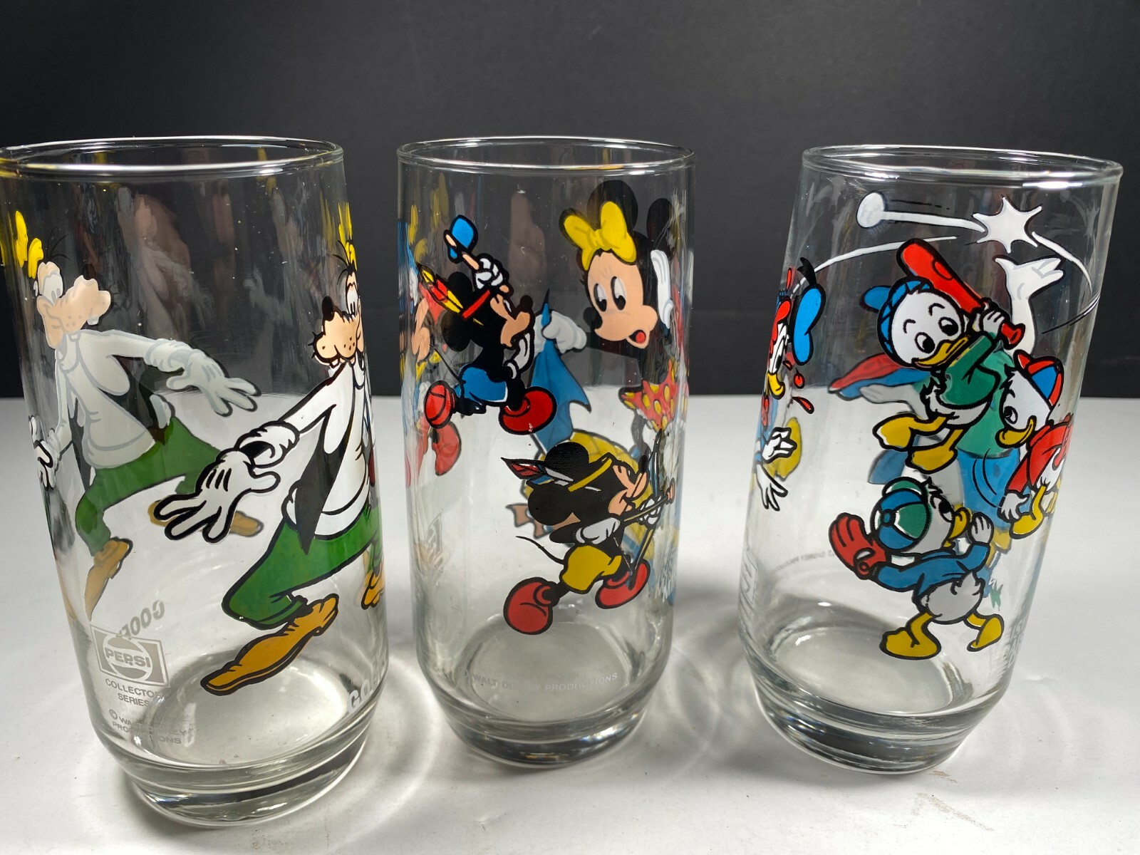 Lot of 3 Vintage Drinking Glasses Disney Collection Pepsi Goofy