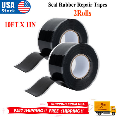 #ad 2pcs Black Rubber Silicone Repair Waterproof Adhesive Tape Rescue Self Fusing $9.99