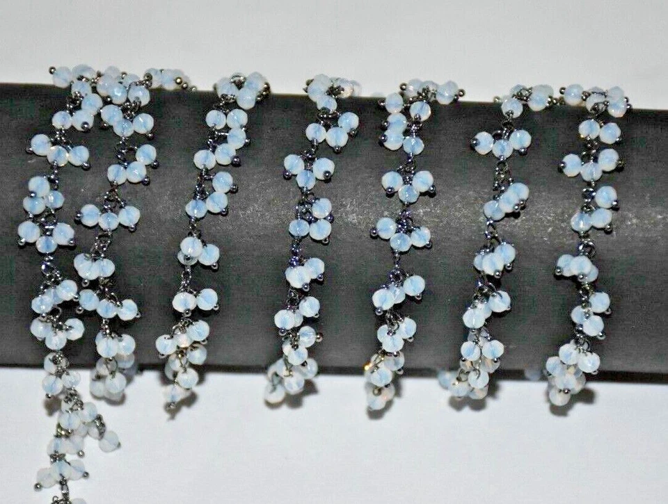 Cadena rosario cuentas vidrio arco iris blanco, cadena racimo fabricación joyería cuentas 3 mm Foto 3 de 4