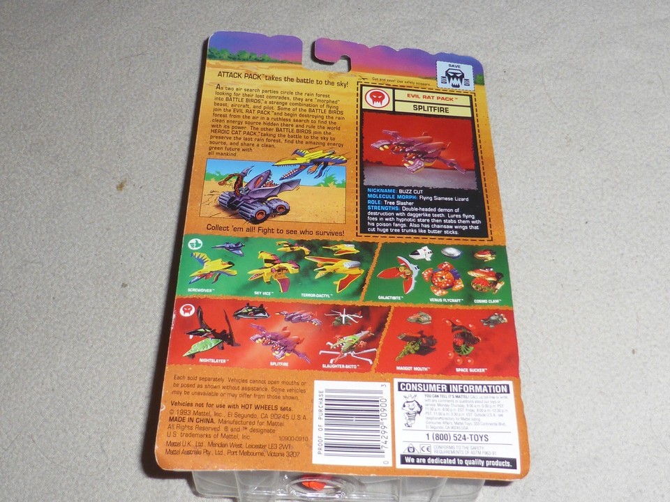 HOT WHEELS ATTACK PACK BATTLE BIRDS SPLITFIRE PLANE NOC 1993 MATTEL ...
