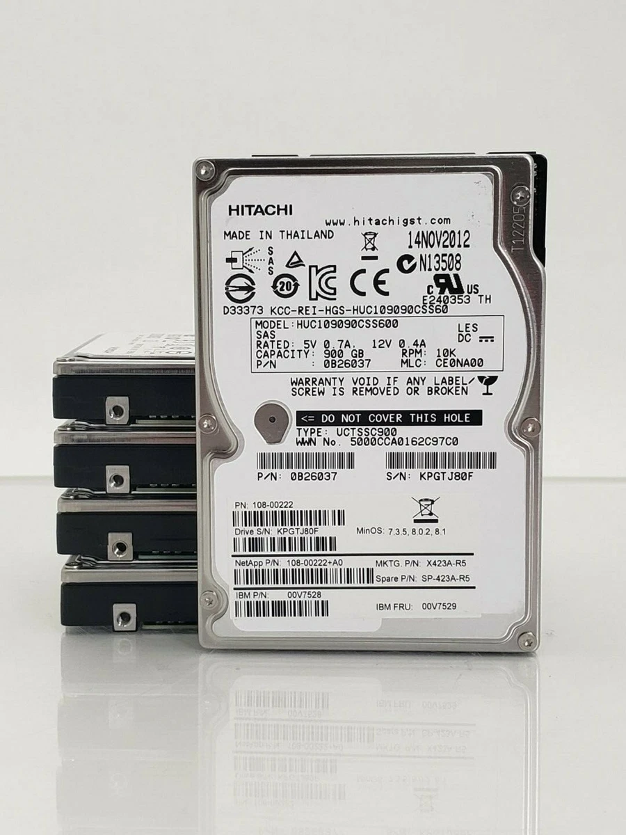 Lot of 5 - 108-00222+A0 NetApp HITACHI 900GB 10K RPM 6Gb/s 2.5&