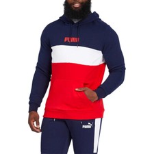 Puma Men's Pullover Hooded Hoodie Colorblock Sweatshirt Blue, Sz L