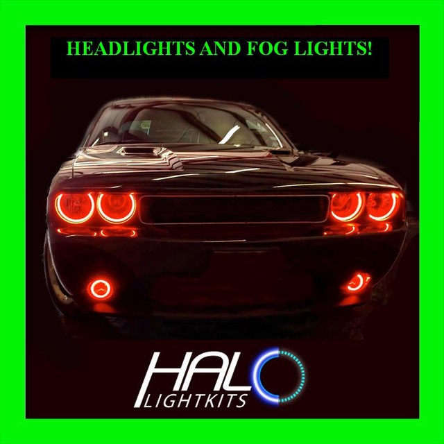 20082014 DODGE CHALLENGER RED LED HALO HEADLIGHT+FOG LIGHT KIT by