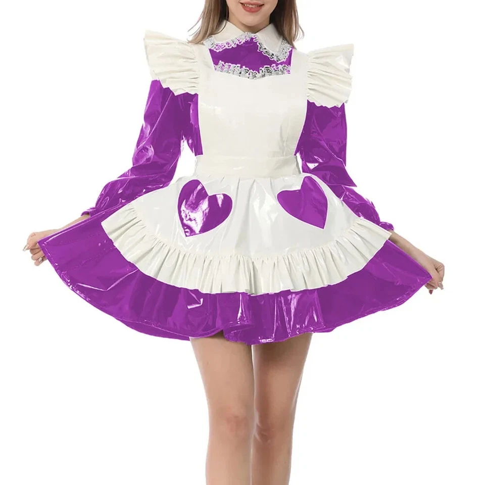 Vestido plisado Sissy Sweet Maid bloqueable cuello Peter Pan travesti uniforme de criada Foto 3 de 4