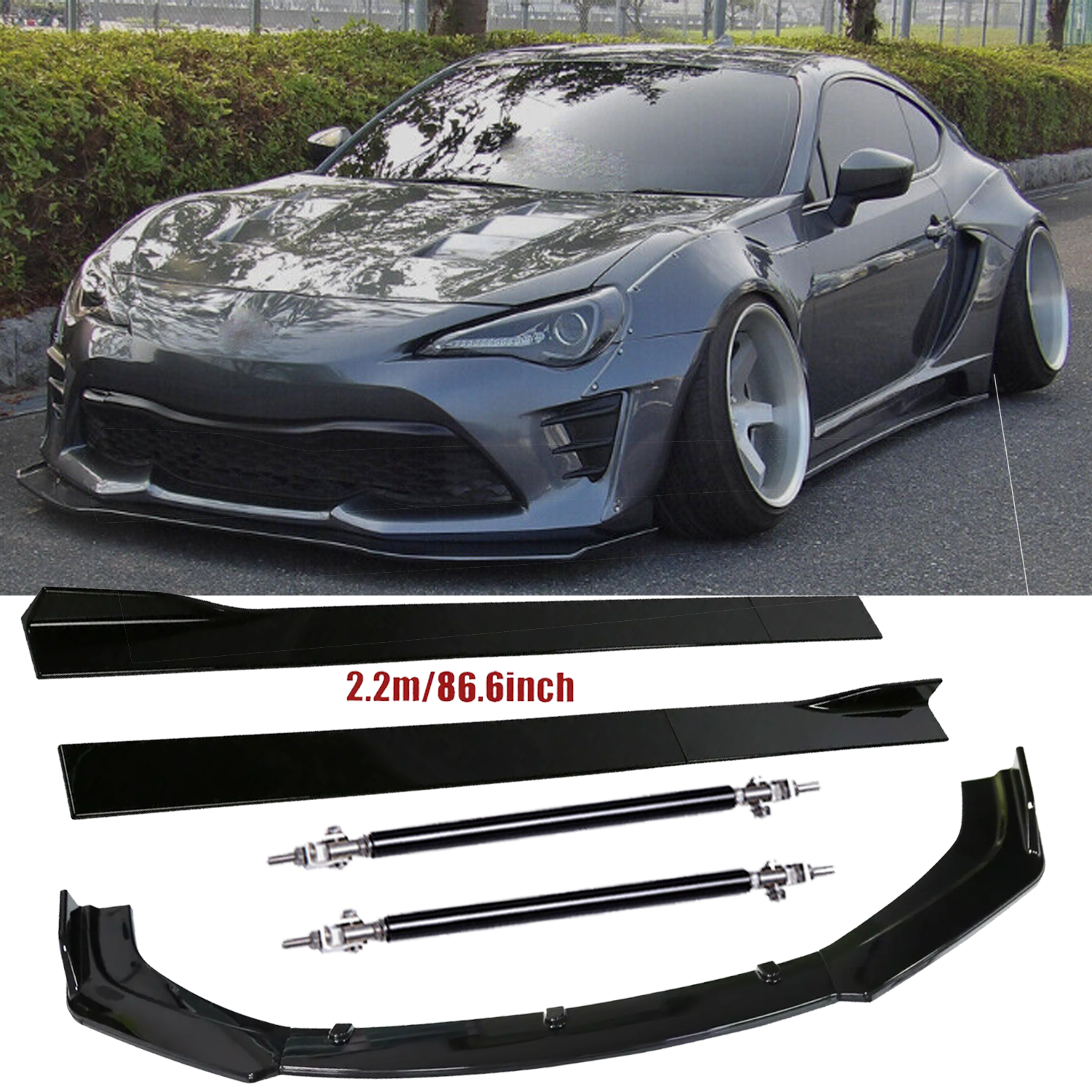 Front Bumper Lip Splitter Spoiler Strut Rods For Toyota 86 TRD GT 2017-2020