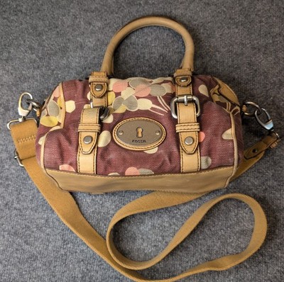 Vintage Fossil Maddox Fabric & Leather Handbag Purse With Strap Floral Y2K 