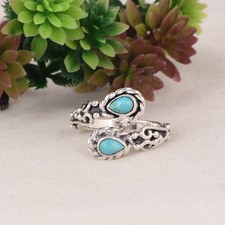 925 Sterling Silver Turquoise Bypass Wrap Ring Boho Ethnic Jewelry Gift For Wife