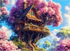 500 Piece Puzzle for Adults Puzzle, Pink Tree House Jigsaw 500... 