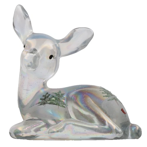 Vintage Fenton Art Glass Hand Painted Woodlawn Frost  Deer Figurine 3 1/2"