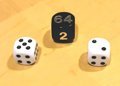 Lot Of 1 Black Doubling Cube, 2 White Dice By Renzo Romagnoli Of Italy