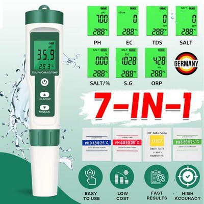 7-in-1 PH Wert Messgerät Pool TDS EC Temp Salzgehalt Tester Wasserqualitätstest