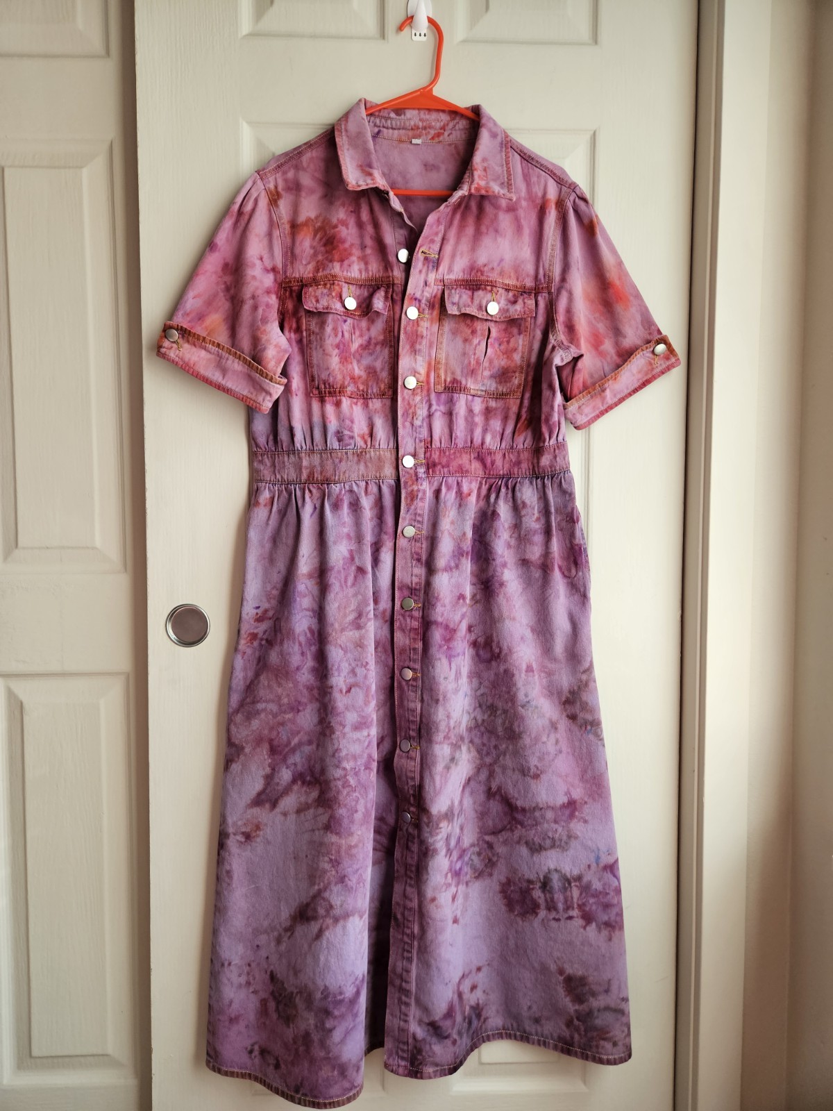 'there she goes'  Purples & Pinks S/S Denim Shirt Dress. w/ 