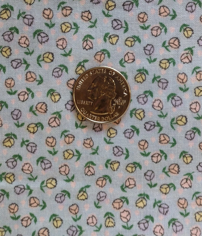 Light Blue Cotton Calico Fabric W/Multicolor Floral 44/45 X 1 Yard - Image 3 of 3