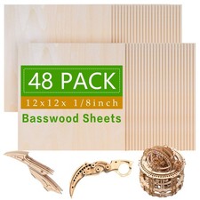 48 Pack Basswood Sheets,12 x 12 x 1/8 Inch,3mm 12 x 12 x Inch, wood