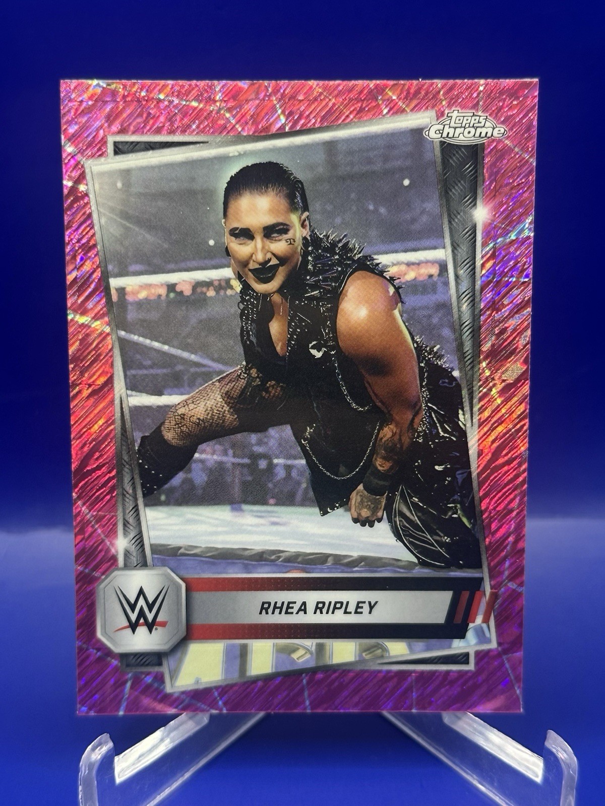 2025 Topps Chrome WWE - Rhea Ripley #80 Pink Shimmer Refractor