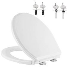Premium Toilet Seat with Cover Oval Quiet Close, One-Click to Quick Round