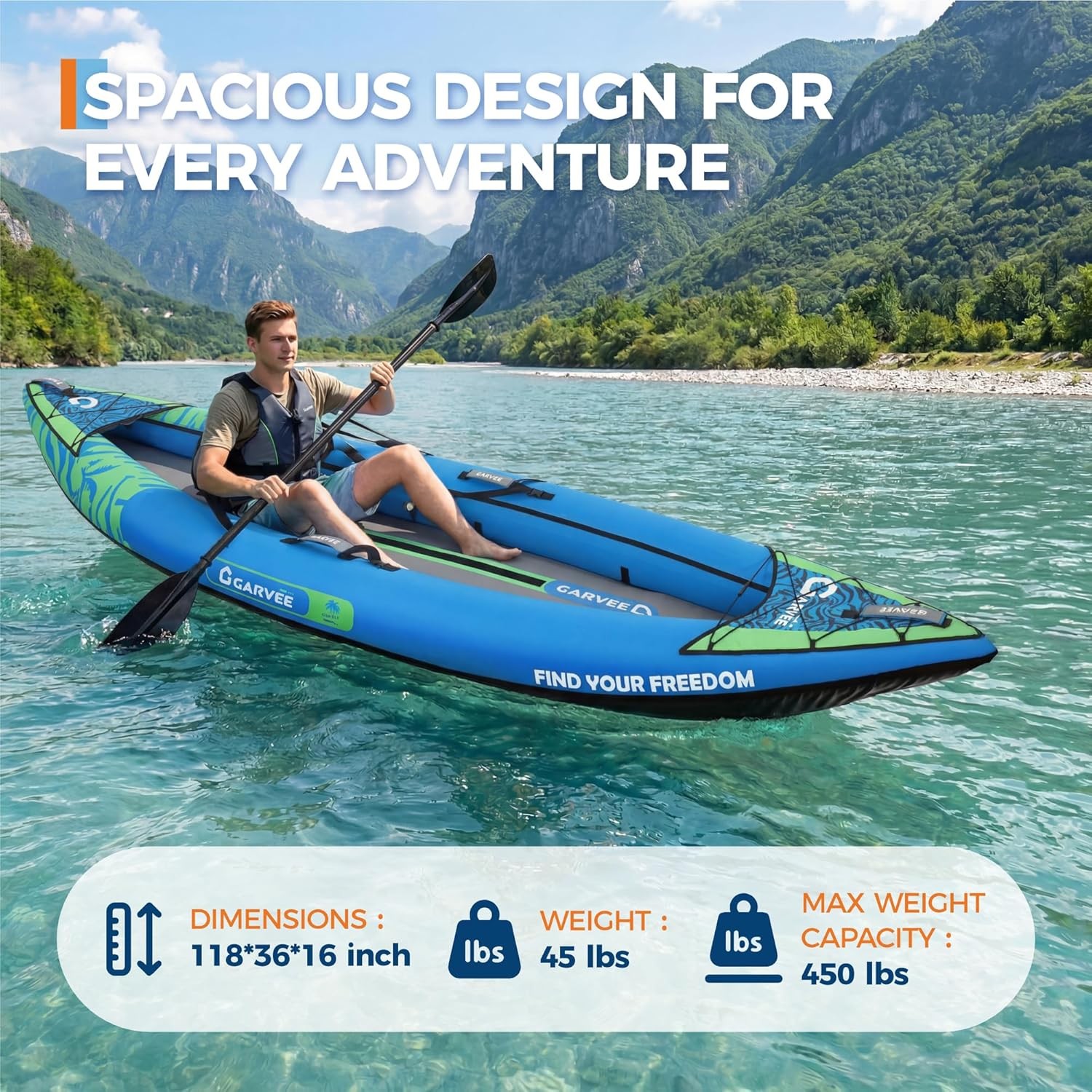 1 Person Inflatable Kayak Fishing Kayak Portable Touring Kayaks with Padded Seat