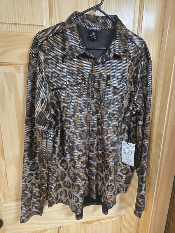 Cowgirl Tuff Long Sleeve Rodeo Shirt XXL Shiny Leopard
