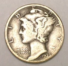 1939 Mercury Winged Head Dime 10 Cents Silver Coin F