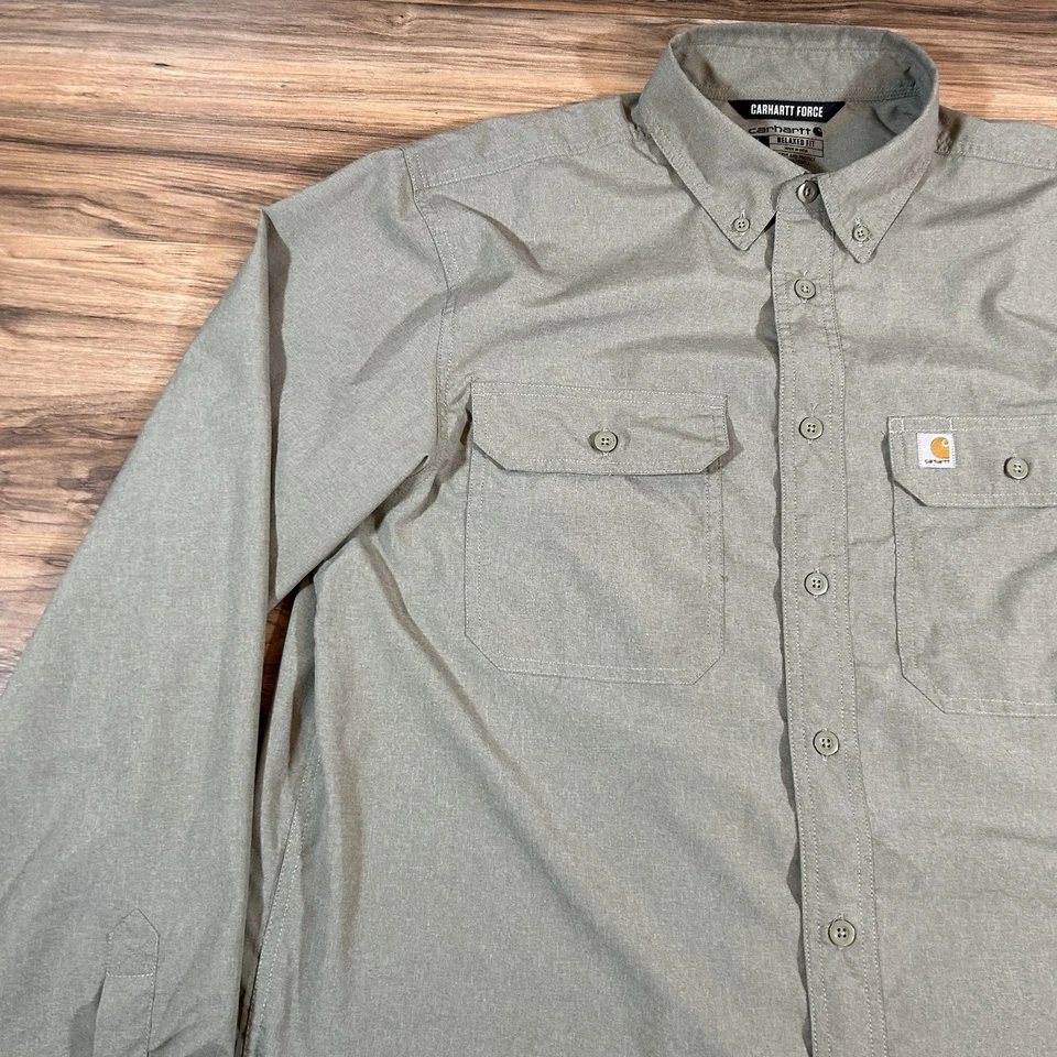 Lot Of 2 Carhartt Force Mens LG Tall |Olive| L/S S/S Button Down Work Shirts - Image 3 of 4