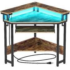  Corner Desk, 44.5" W x 34.5" H Small Computer Desk with Power Outlets, Gaming 