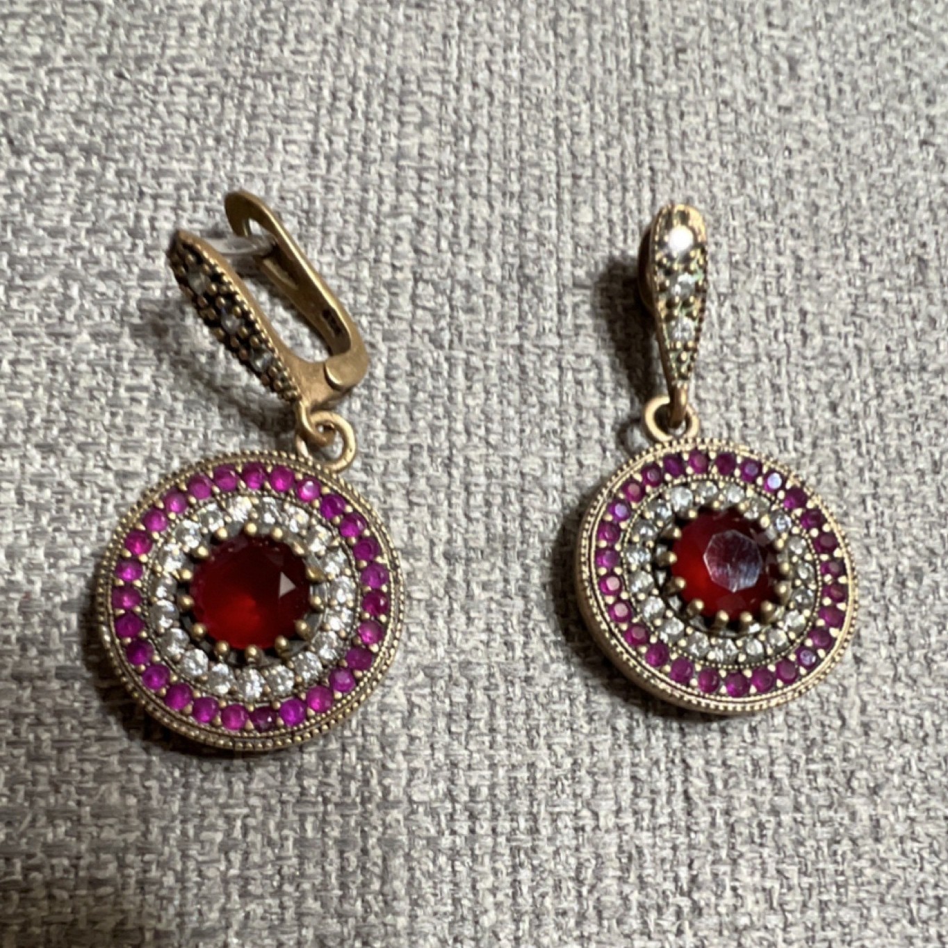 Sterling Silver 925 Ruby Diamond Round Dangle Dro… - image 1