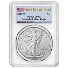 2025-W Burnished $1 American Silver Eagle PCGS SP70 FDOI Flag Label White Frame