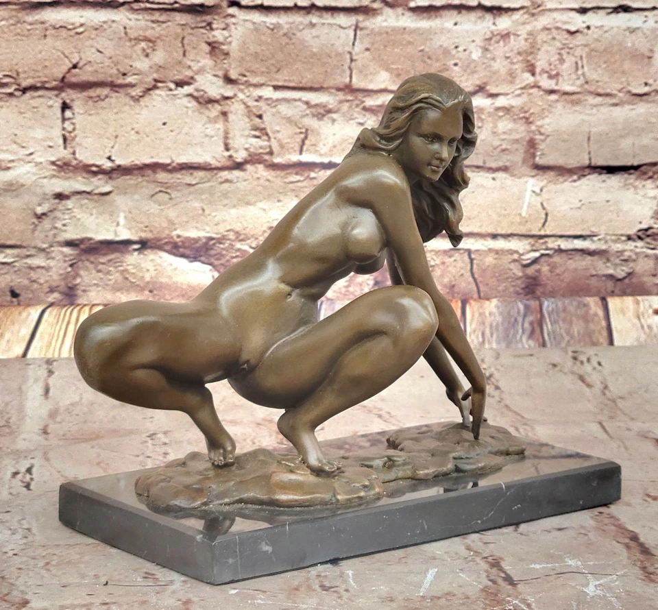 Large Modern Bronze Sculpture Nude Acrobat Girl Abstract Figurine Marble Base - Image 3 of 4