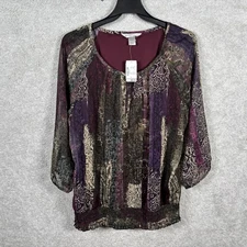 Christopher Banks Womens Multicolor Shirt Top Blouse Elastic Waist Scoop L